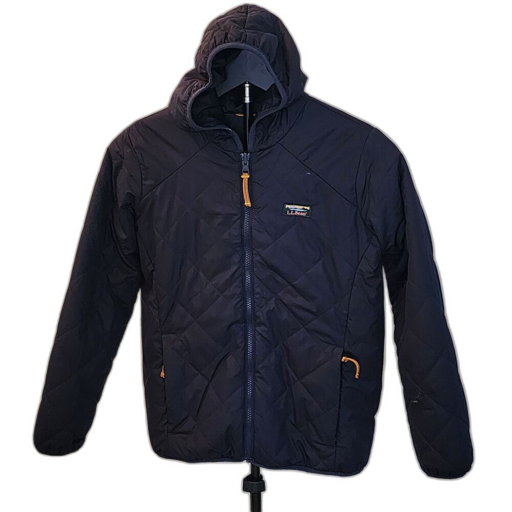 L.L.Bean Kid's M (10-12) Mountain Bound Reversible Hooded Jacket Blue/Cream GUC